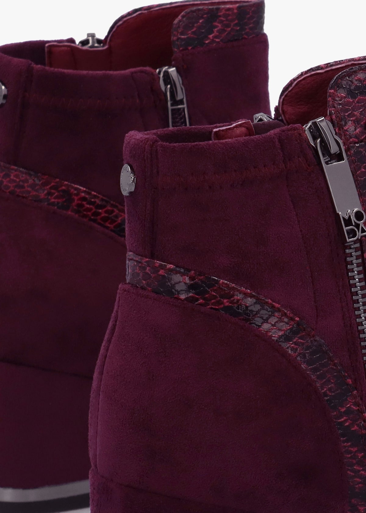 Pesar Burgundy Snake Trim Block Heel Ankle Boots