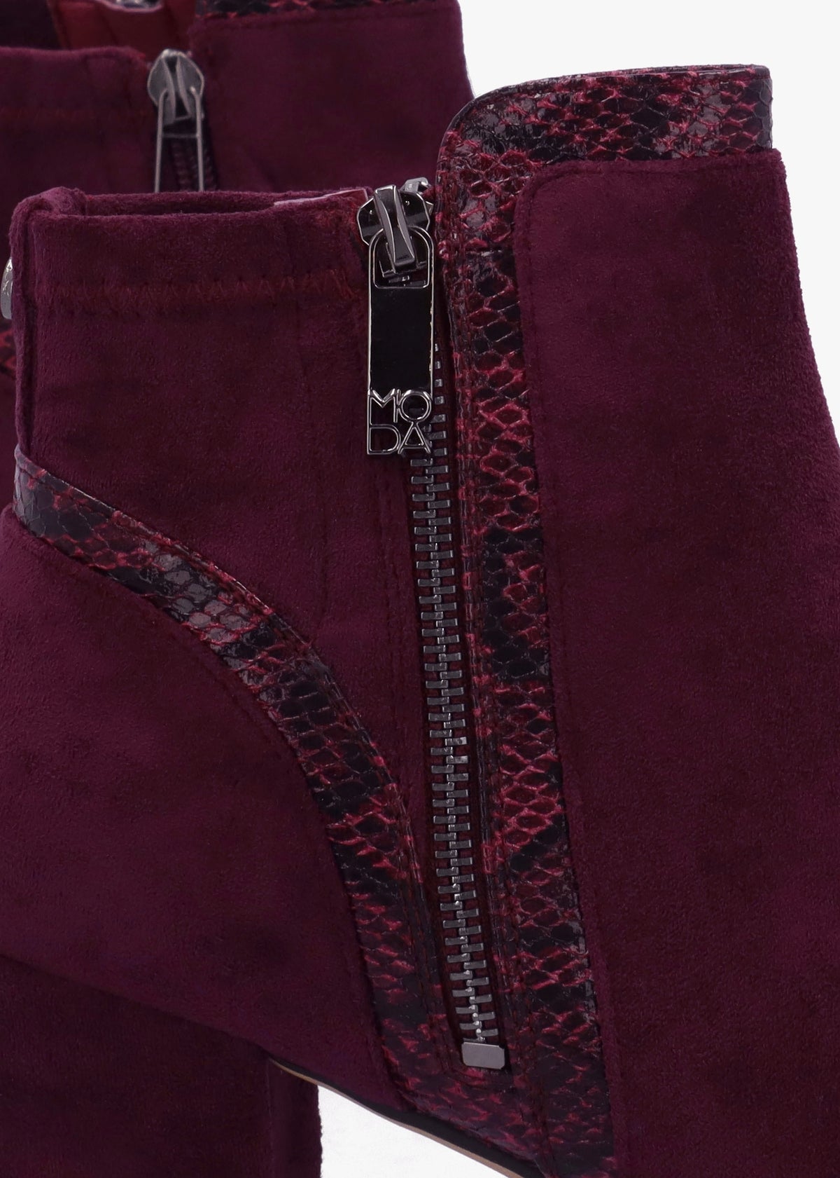 Pesar Burgundy Snake Trim Block Heel Ankle Boots