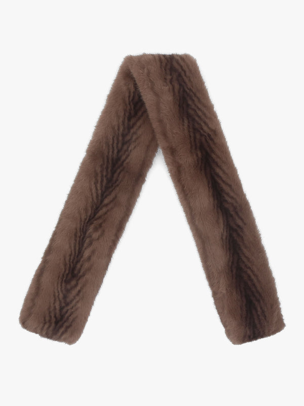 Furry Brown Feather Striped Faux Fur Collar