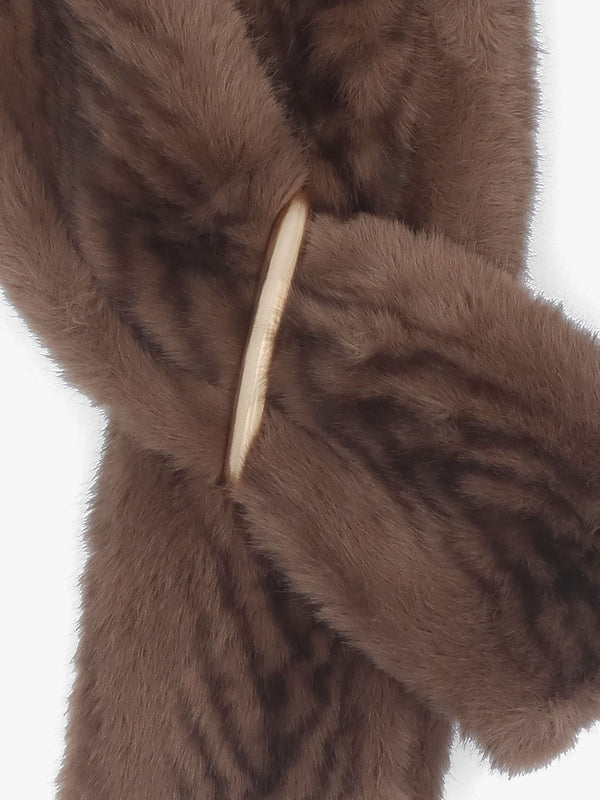 Furry Brown Feather Striped Faux Fur Collar