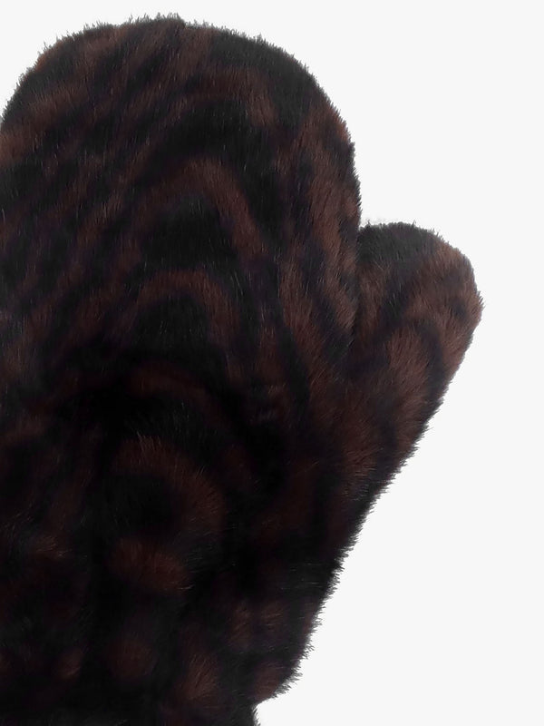 Furry Black & Brown Swirl Faux Fur Mittens