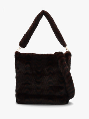 Large Furry Black & Brown Swirl Faux Fur Shoulder Bag