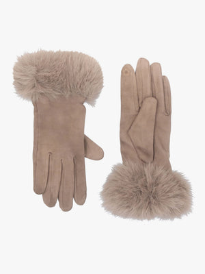 Furry Mink Suedette Faux Fur Trim Gloves