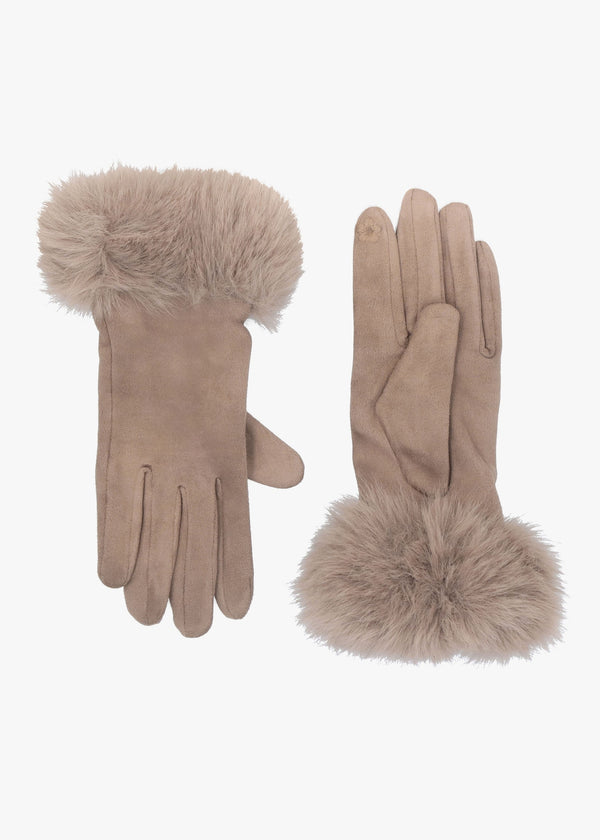 Furry Mink Suedette Faux Fur Trim Gloves