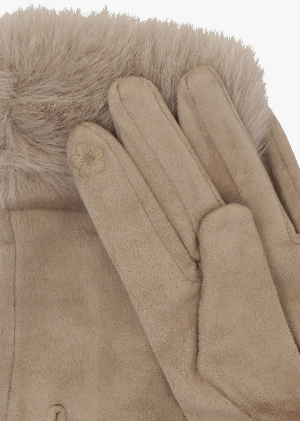 Furry Mink Suedette Faux Fur Trim Gloves