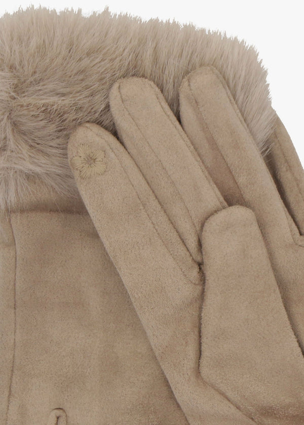 Furry Mink Suedette Faux Fur Trim Gloves