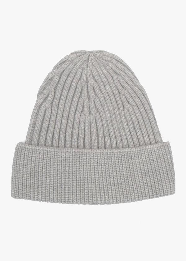 Light Grey Ribbed Beanie Hat