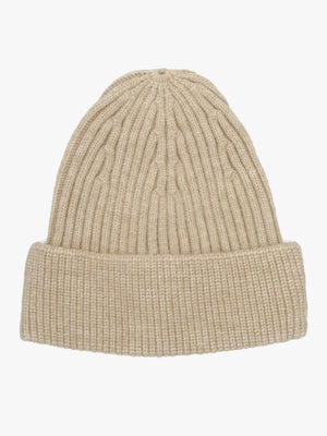 Beige Ribbed Beanie Hat