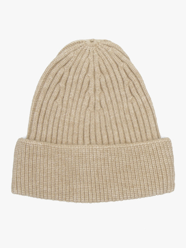 Beige Ribbed Beanie Hat