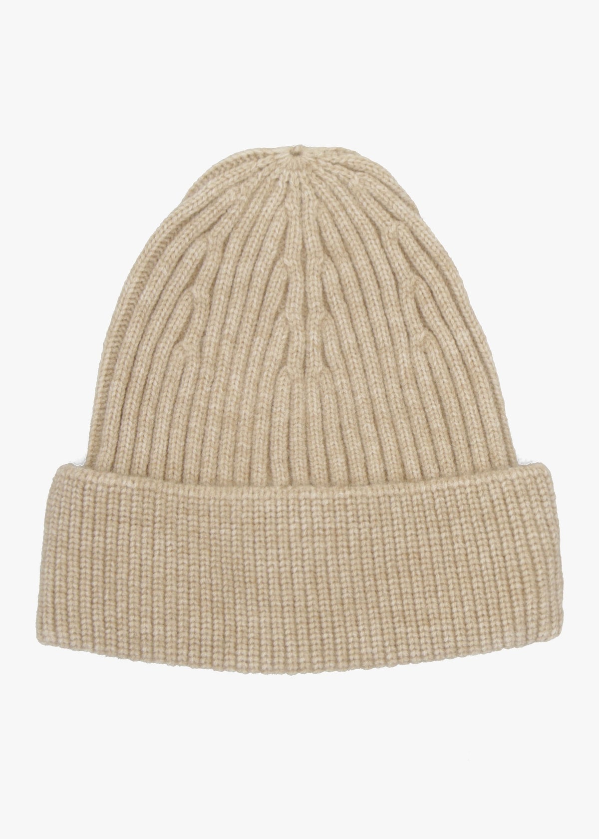 Beige Ribbed Beanie Hat