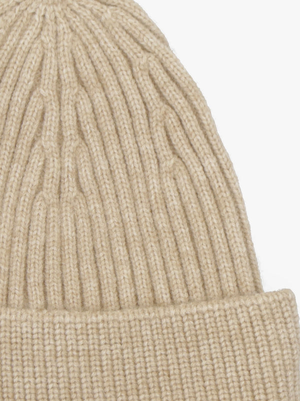Beige Ribbed Beanie Hat