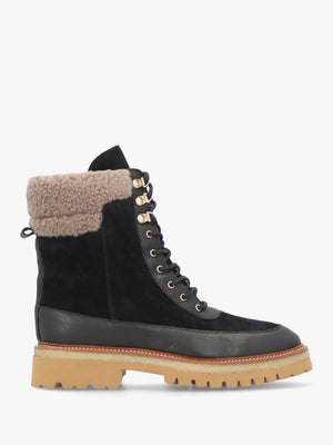 Ashearl Black Suede & Leather Ankle Boots