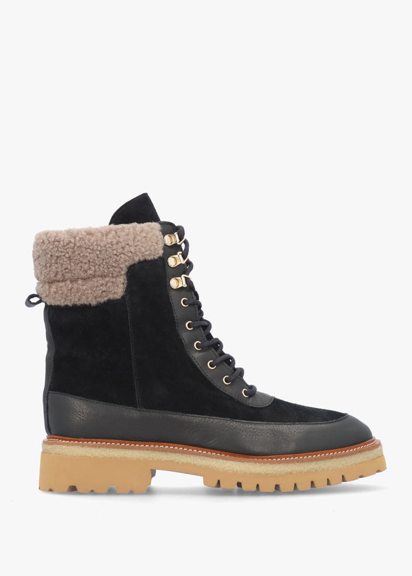 Ashearl Black Suede & Leather Ankle Boots