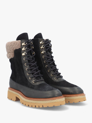Ashearl Black Suede & Leather Ankle Boots