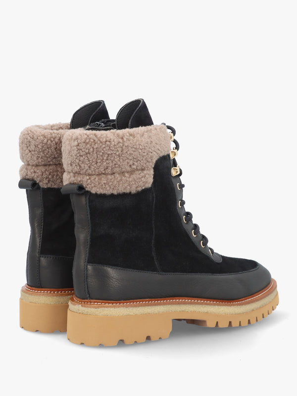 Ashearl Black Suede & Leather Ankle Boots