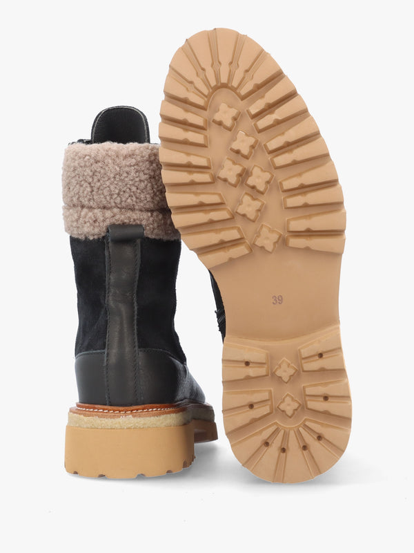 Ashearl Black Suede & Leather Ankle Boots