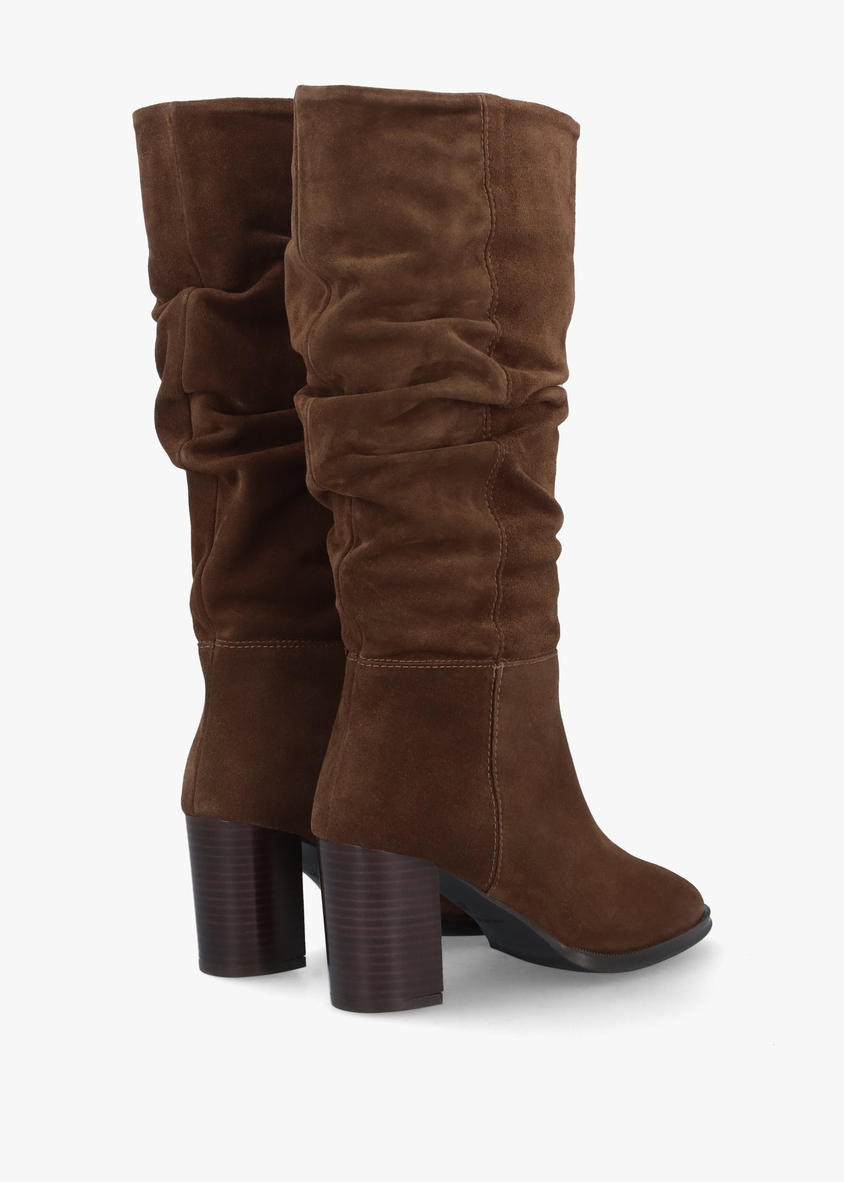 Alysee Brown Suede Rouched Block Heel Calf Boots