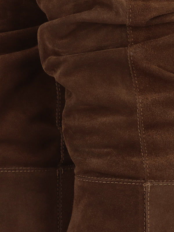 Alysee Brown Suede Rouched Block Heel Calf Boots