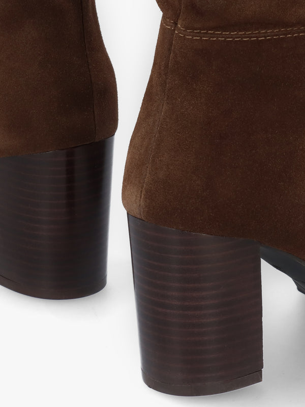 Alysee Brown Suede Rouched Block Heel Calf Boots