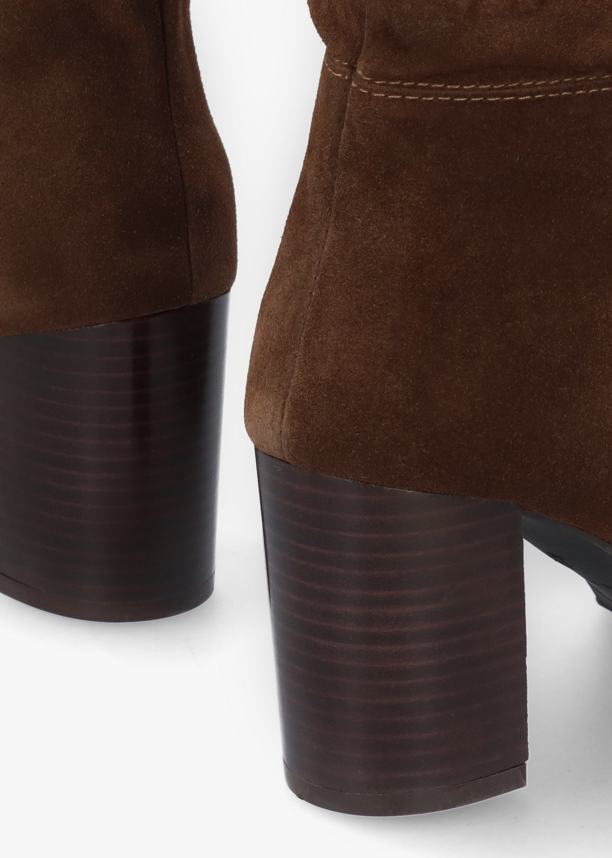 Alysee Brown Suede Rouched Block Heel Calf Boots