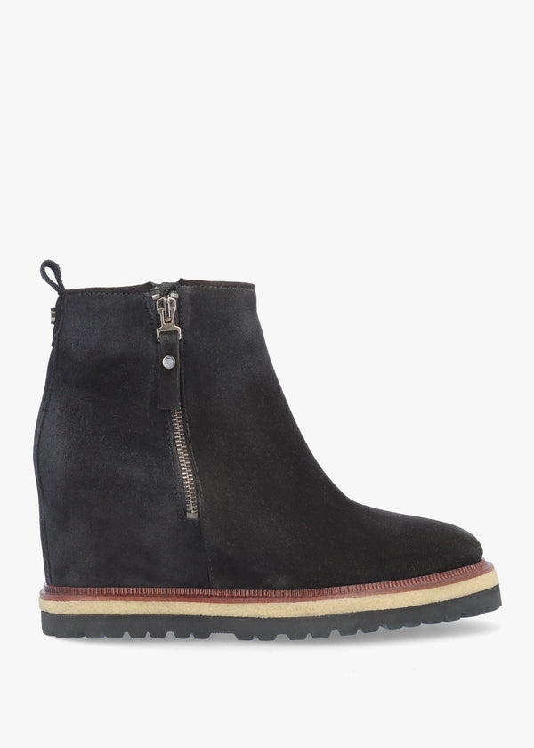 Alwed Black Suede Wedge Ankle Boots
