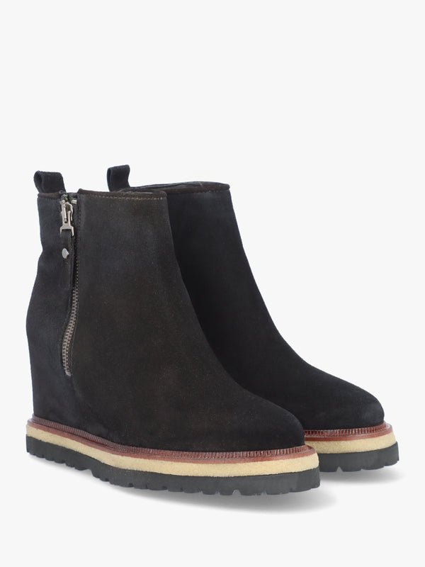 Alwed Black Suede Wedge Ankle Boots