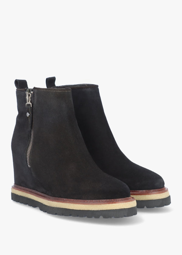 Alwed Black Suede Wedge Ankle Boots