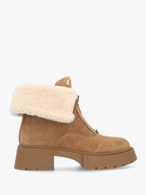 Leah Coconut Natural Suede Front Zip Platform Boots