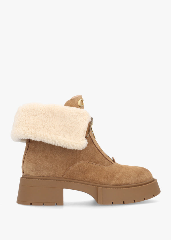 Leah Coconut Natural Suede Front Zip Platform Boots