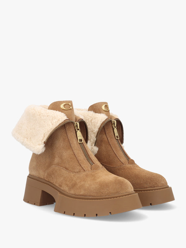 Leah Coconut Natural Suede Front Zip Platform Boots