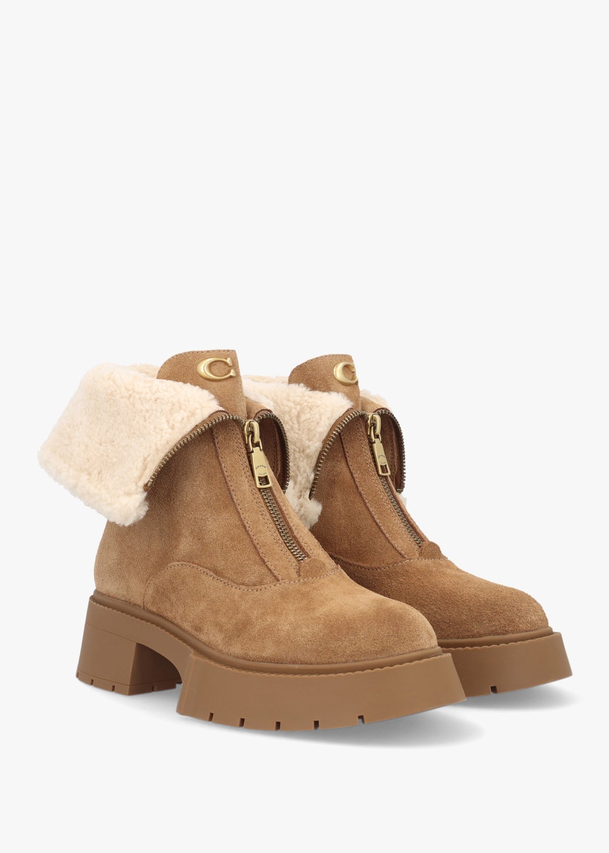 Leah Coconut Natural Suede Front Zip Platform Boots
