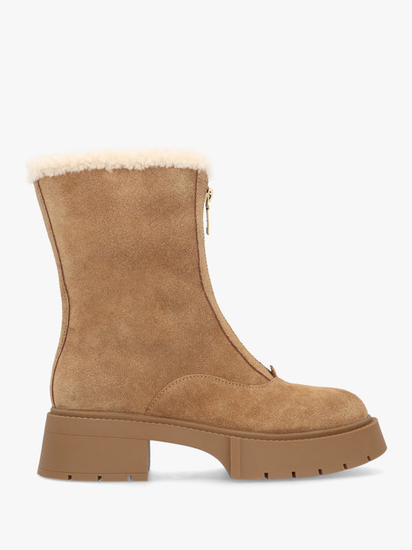 Leah Coconut Natural Suede Front Zip Platform Boots