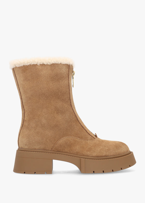 Leah Coconut Natural Suede Front Zip Platform Boots