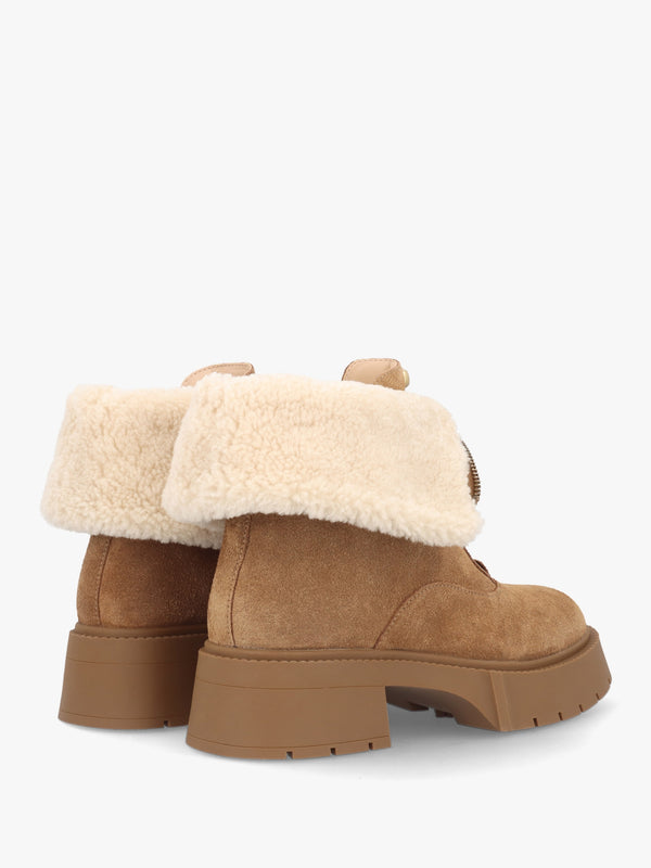 Leah Coconut Natural Suede Front Zip Platform Boots