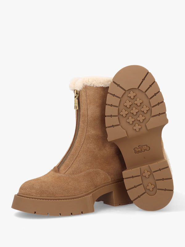 Leah Coconut Natural Suede Front Zip Platform Boots