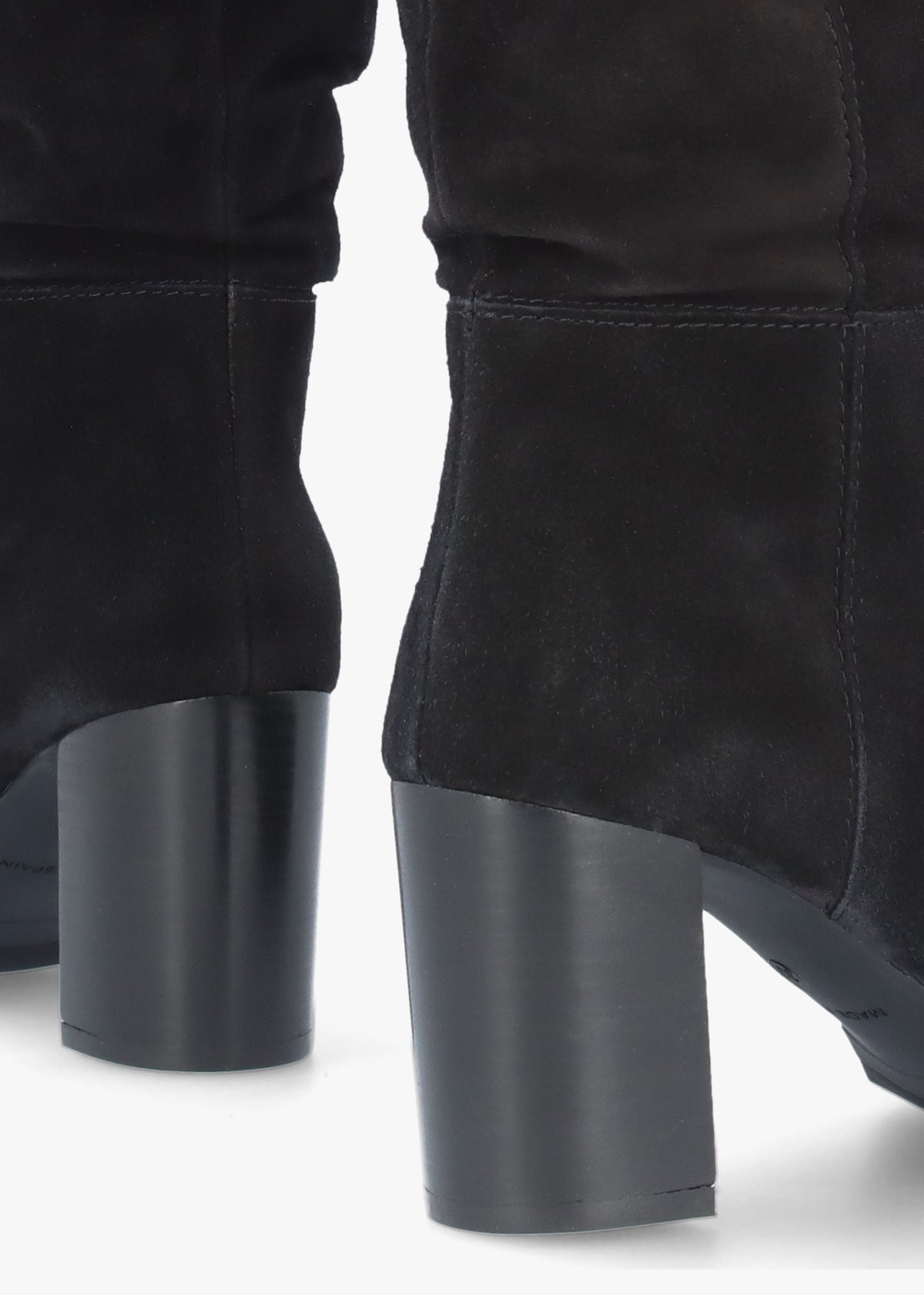 Alysee Black Suede Rouched Block Heel Calf Boots
