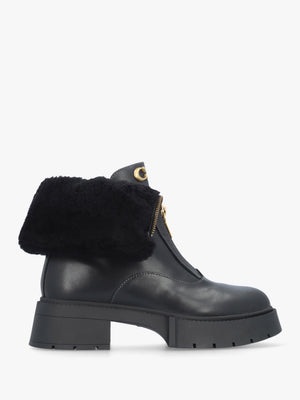 Leah Black Leather Front Zip Platform Boots