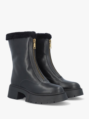 Leah Black Leather Front Zip Platform Boots