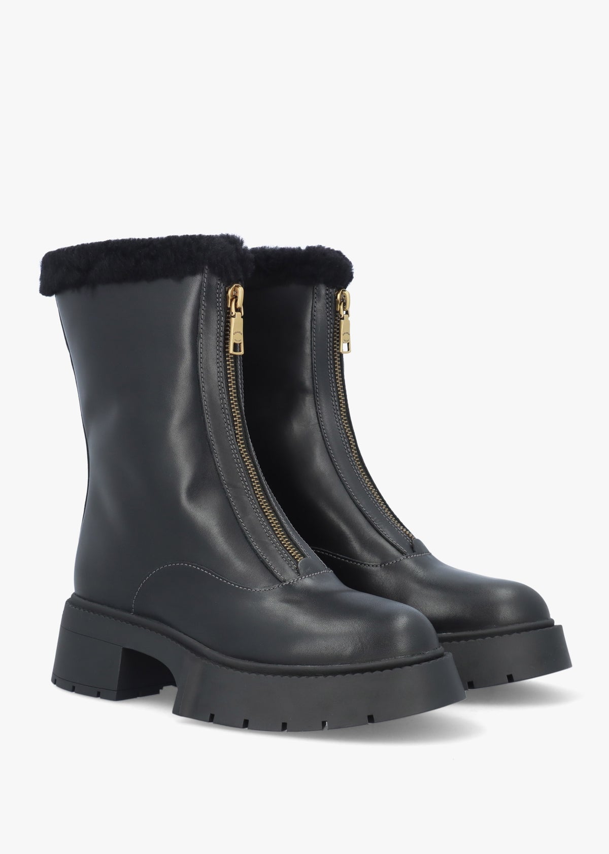 Leah Black Leather Front Zip Platform Boots