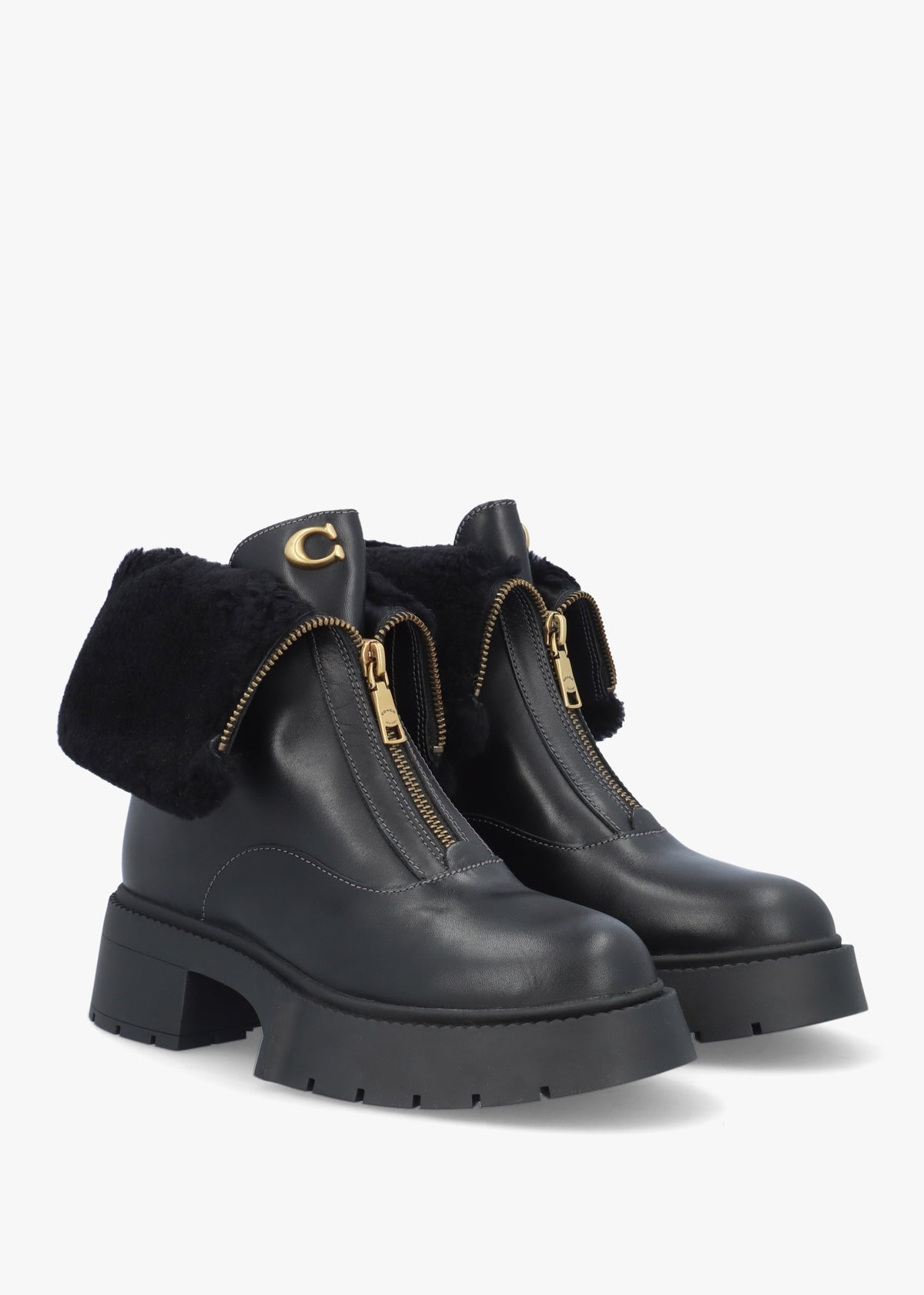 Leah Black Leather Front Zip Platform Boots
