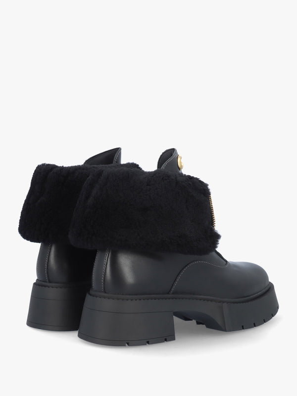 Leah Black Leather Front Zip Platform Boots
