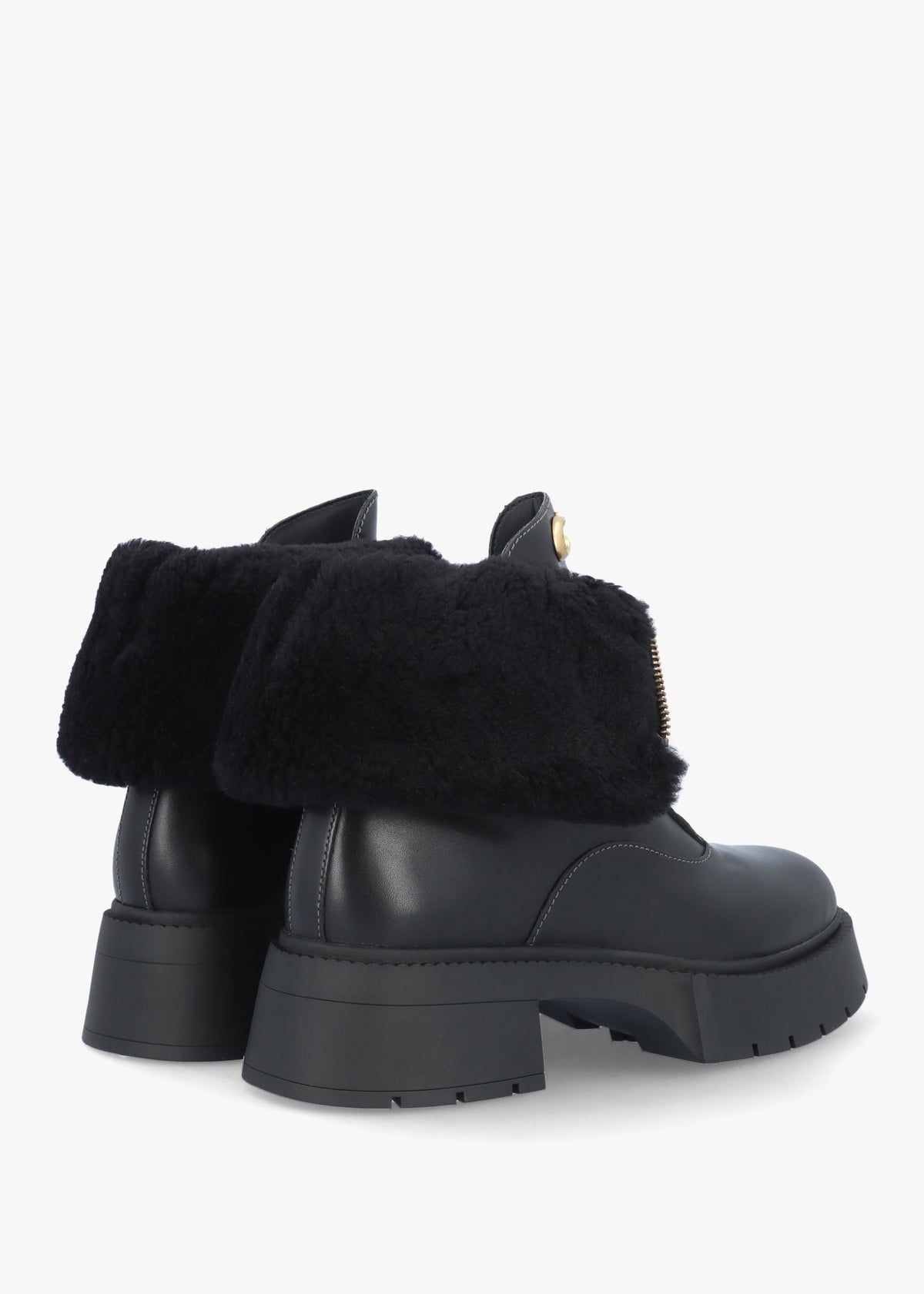 Leah Black Leather Front Zip Platform Boots