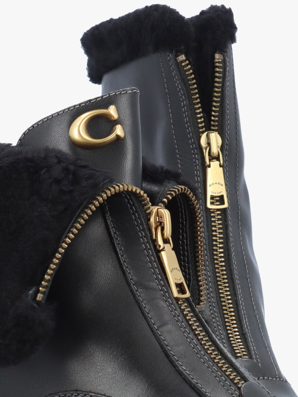 Leah Black Leather Front Zip Platform Boots