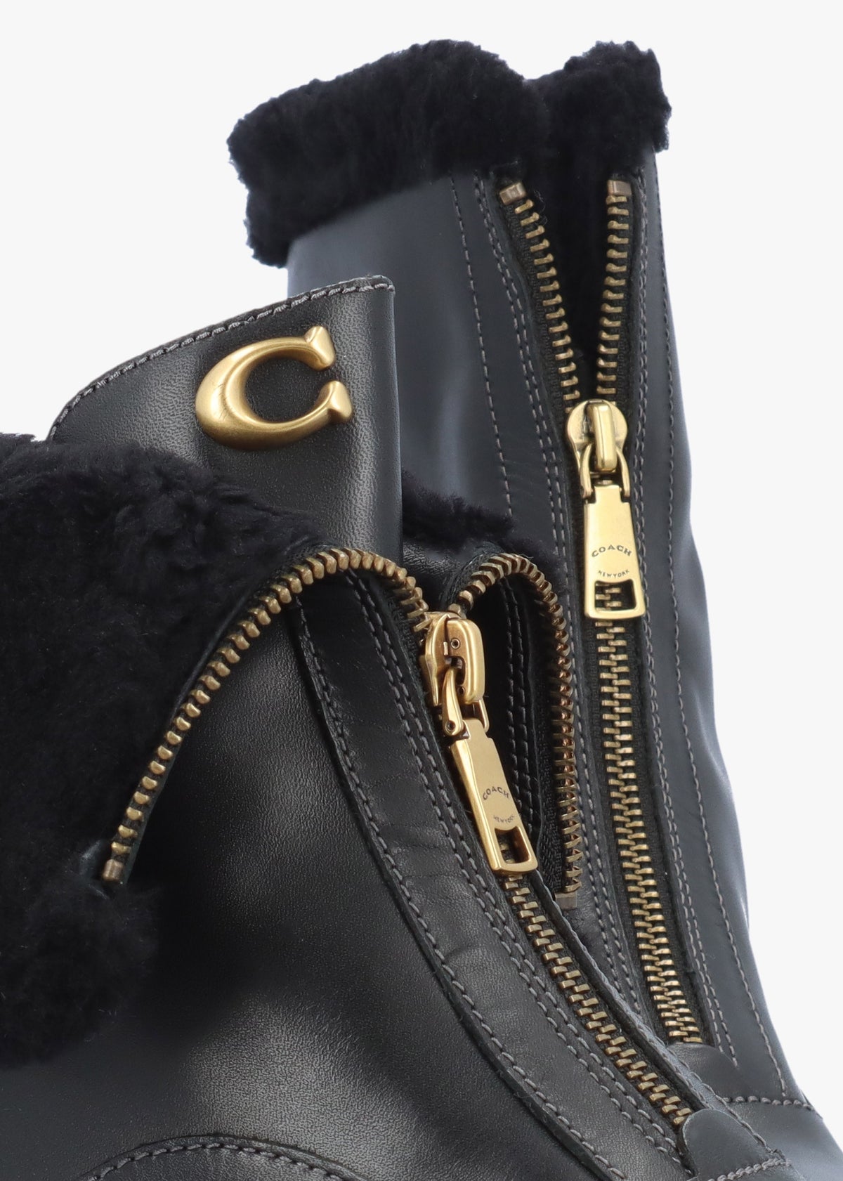 Leah Black Leather Front Zip Platform Boots