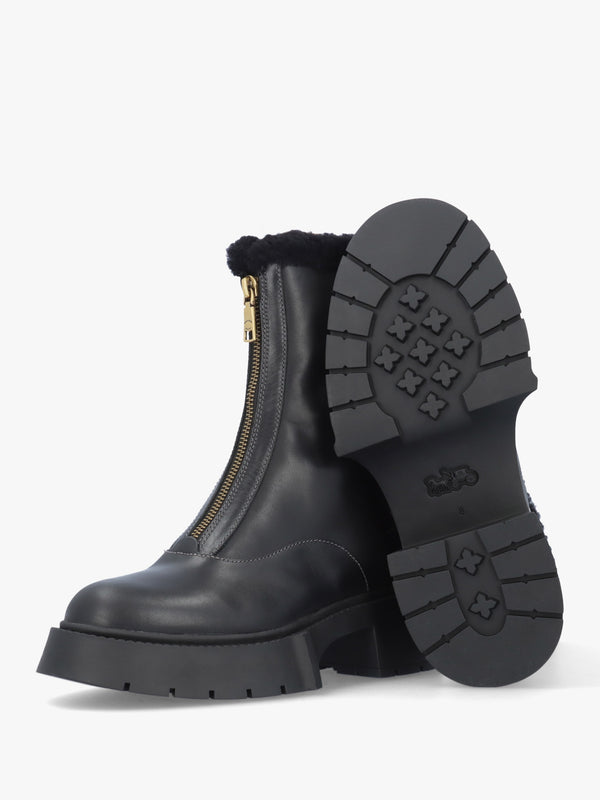 Leah Black Leather Front Zip Platform Boots