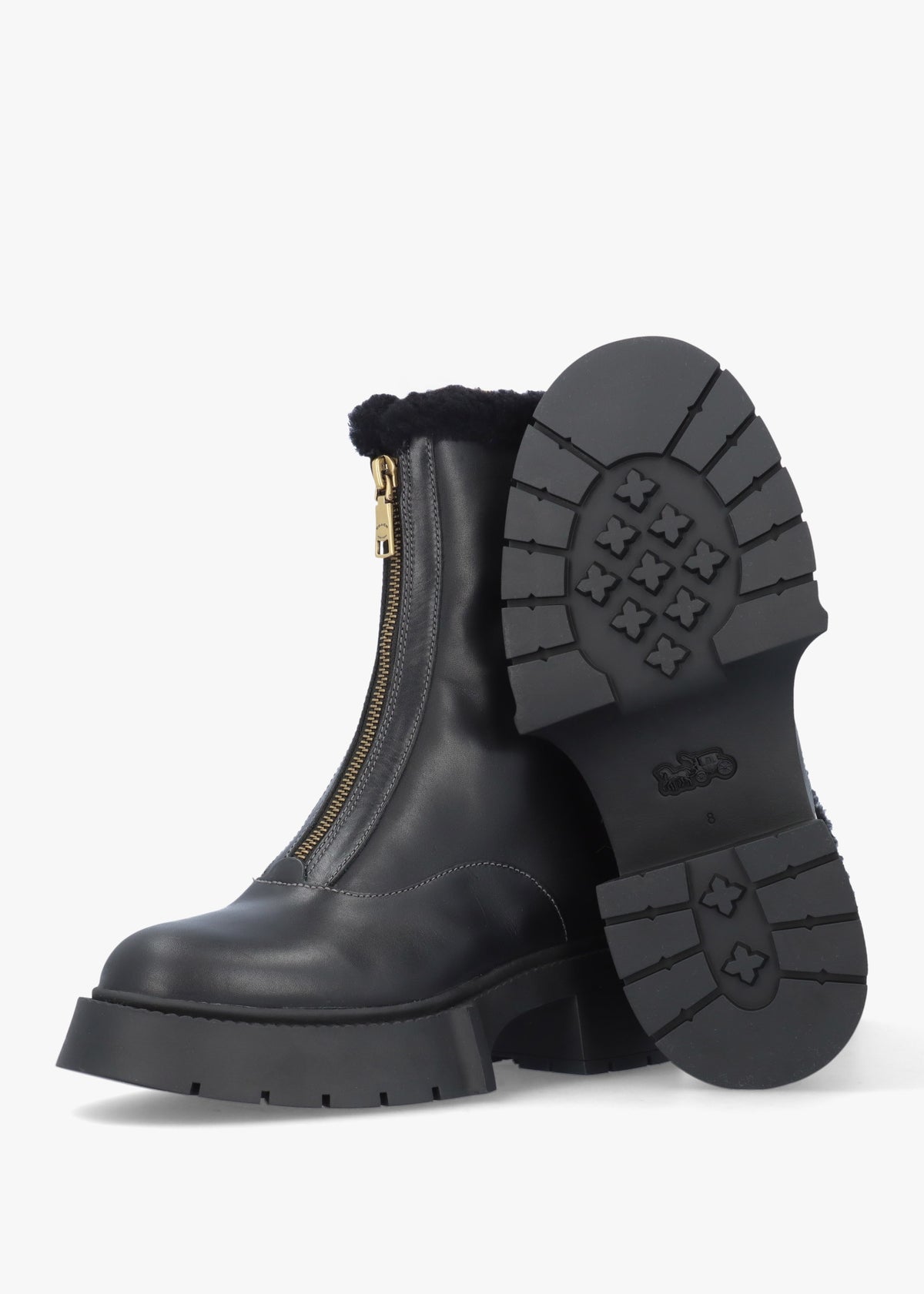 Leah Black Leather Front Zip Platform Boots