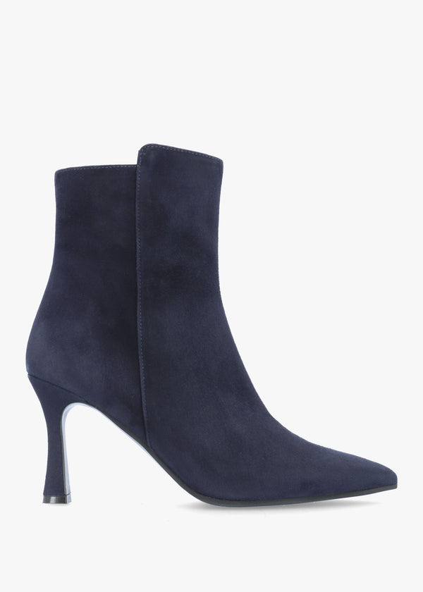 Jenny Navy Suede Shaped Heel Ankle Boots