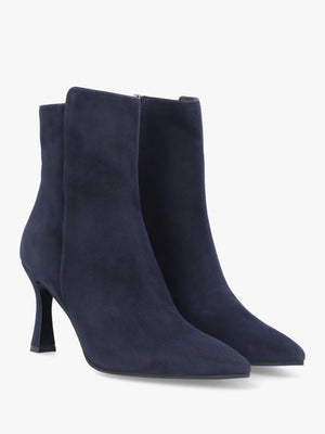 Jenny Navy Suede Shaped Heel Ankle Boots