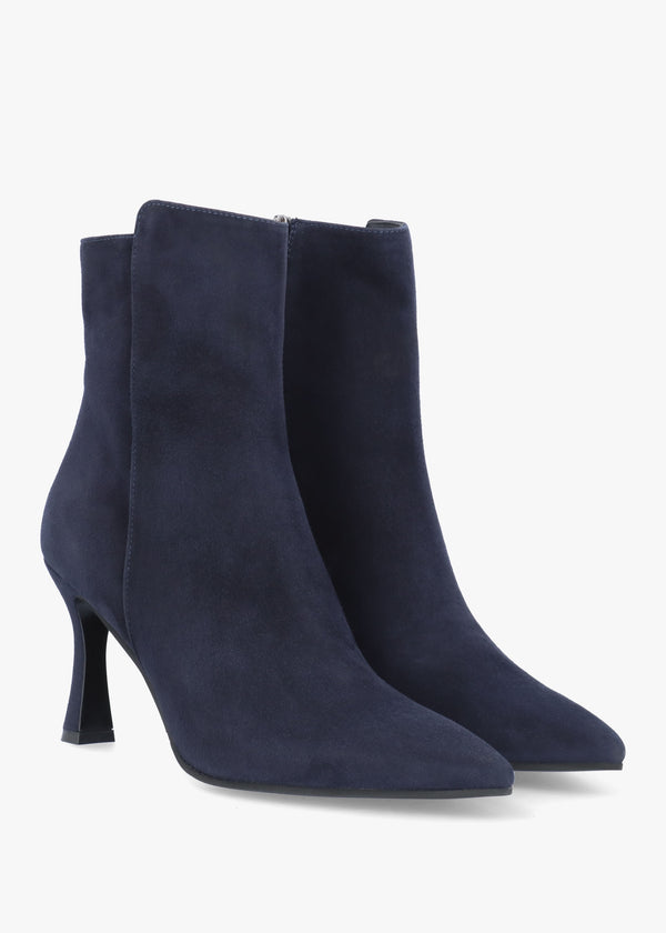 Jenny Navy Suede Shaped Heel Ankle Boots