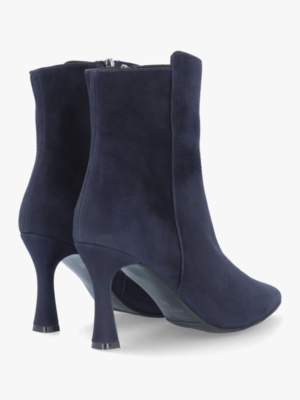 Jenny Navy Suede Shaped Heel Ankle Boots